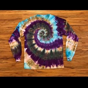 Teal Purple Ecru Spiral Ice Dye LS shirt Unisex Md